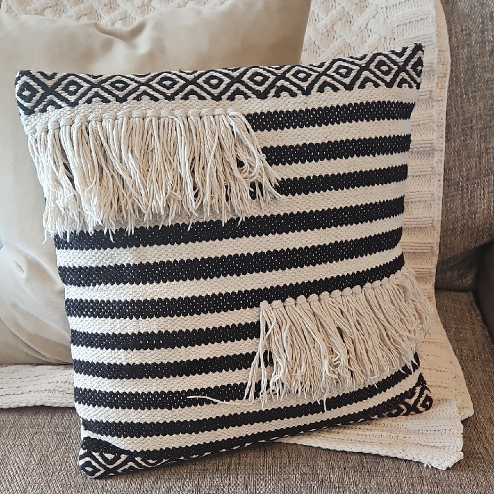 Four Hands Black and Cream Striped Throw Pillow